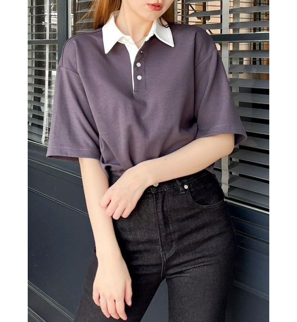 dazzlin「ラガーオーバーシャツ」|ポロシャツ|チャコールグレー