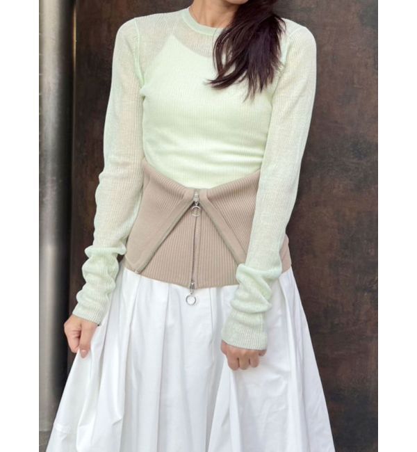 MERCURYDUO「【OUNNOUN】シアーリブボディースーツ」|ニット・セーター|ミントグリーン