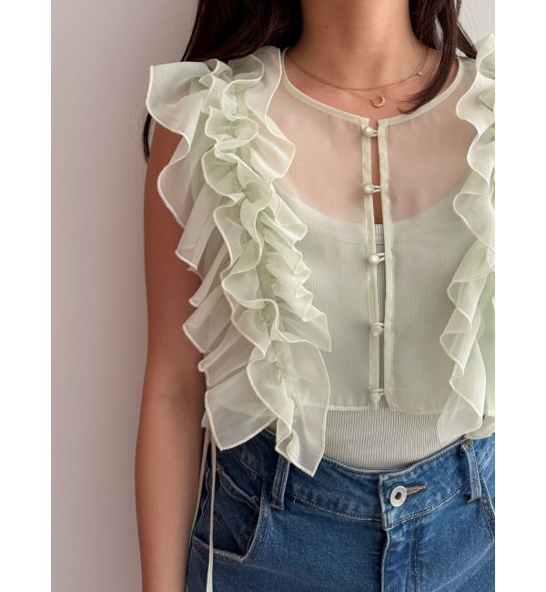 MERCURYDUO「【OUNNOUN】フリルブラウスレイヤードカットソー」|Tシャツ・カットソー|