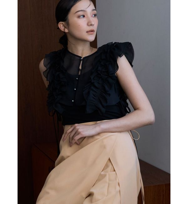 MERCURYDUO「【OUNNOUN】フリルブラウスレイヤードカットソー」|Tシャツ・カットソー|ブラック