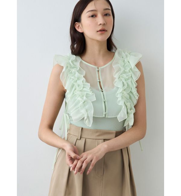 MERCURYDUO「【OUNNOUN】フリルブラウスレイヤードカットソー」|Tシャツ・カットソー|ミントグリーン