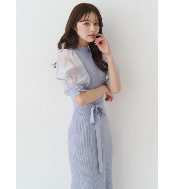 MERCURYDUO「異素材スリーブリブマーメイドワンピース」|ワンピース|