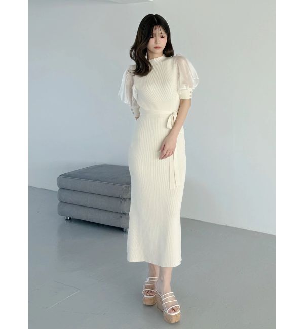 MERCURYDUO「異素材スリーブリブマーメイドワンピース」|ワンピース|