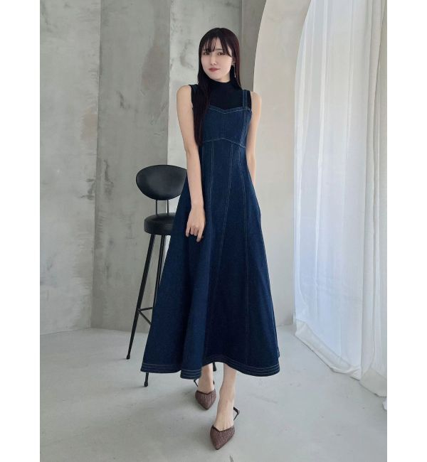 MERCURYDUO「デニムフィットアンドフレアバックレースアップジャンスカ」|ワンピース|