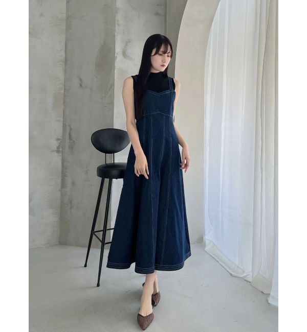 MERCURYDUO「デニムフィットアンドフレアバックレースアップジャンスカ」|ワンピース|