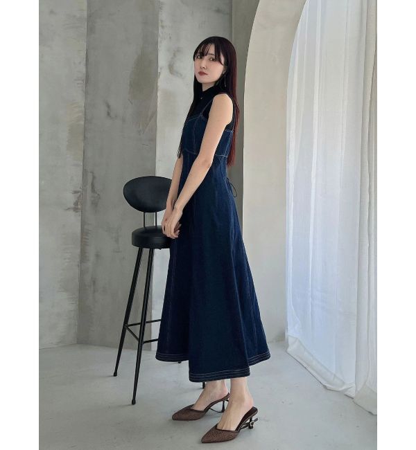 MERCURYDUO「デニムフィットアンドフレアバックレースアップジャンスカ」|ワンピース|