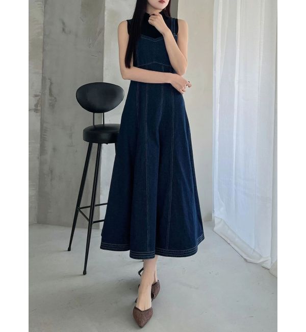 MERCURYDUO「デニムフィットアンドフレアバックレースアップジャンスカ」|ワンピース|インディゴ