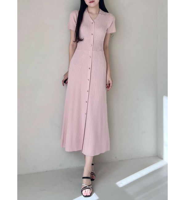 MERCURYDUO「ワイドリブスキッパーニットワンピース」|ワンピース|ピンク