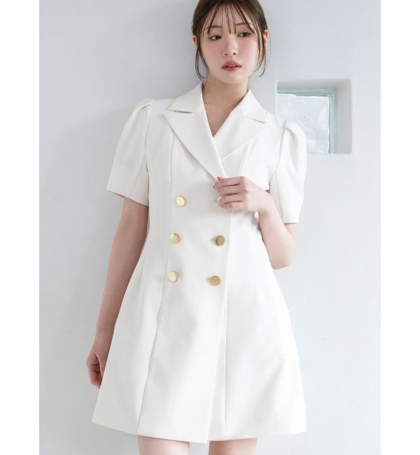 MERCURYDUO「ハーフスリーブフィットアンドフレアジャケットワンピース」|ワンピース|アイボリー