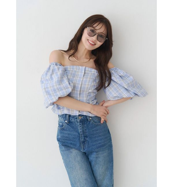 MERCURYDUO「2WAYチェックオフショルベアブラウス」|シャツ・ブラウス|