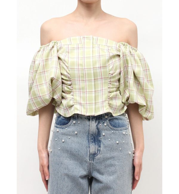 MERCURYDUO「2WAYチェックオフショルベアブラウス」|シャツ・ブラウス|