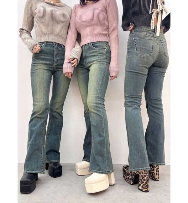 EVRIS「ヴィンテージライクストレッチフレアデニムパンツ」|デニム|