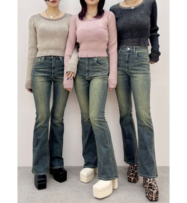 EVRIS「ヴィンテージライクストレッチフレアデニムパンツ」|デニム|