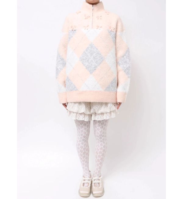 merry jenny「fluffyアーガイルZIPニット」|ニット・セーター|