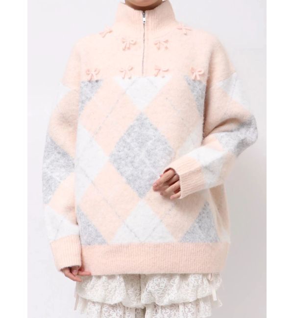 merry jenny「fluffyアーガイルZIPニット」|ニット・セーター|
