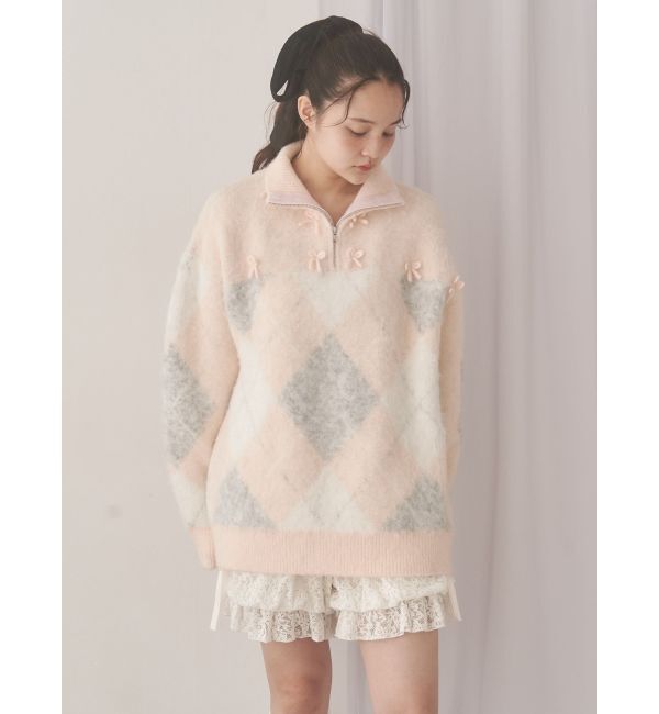 merry jenny「fluffyアーガイルZIPニット」|ニット・セーター|