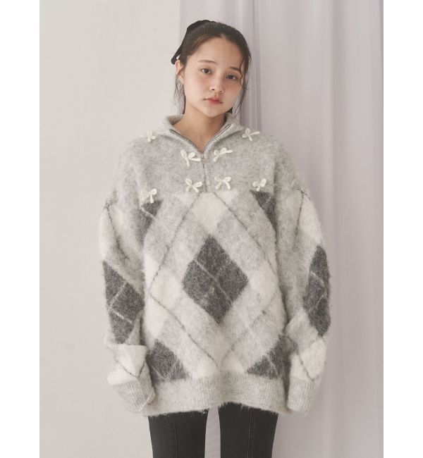 merry jenny「fluffyアーガイルZIPニット」|ニット・セーター|