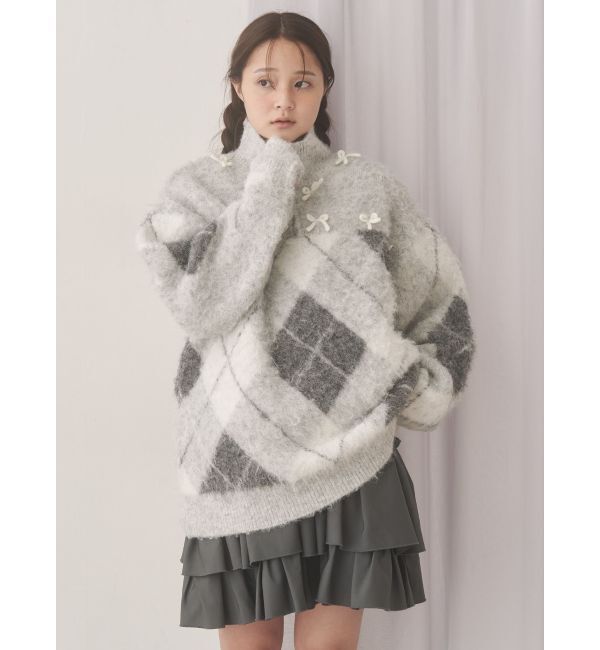 merry jenny「fluffyアーガイルZIPニット」|ニット・セーター|
