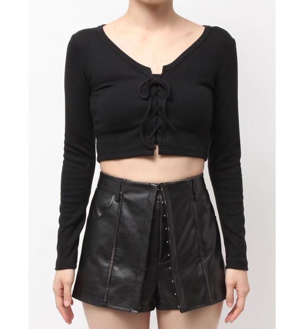 GYDA「フロントレースアップショートトップス」|Tシャツ・カットソー|