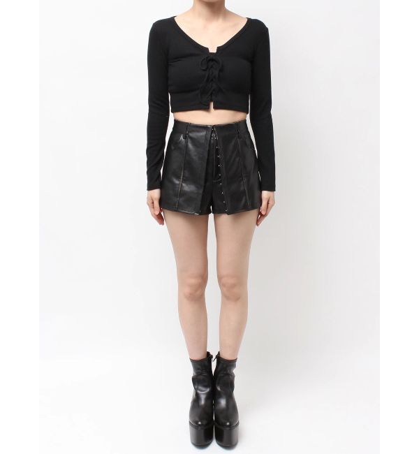 GYDA「フロントレースアップショートトップス」|Tシャツ・カットソー|