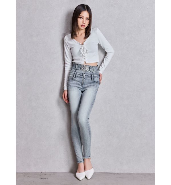 GYDA「フロントレースアップショートトップス」|Tシャツ・カットソー|