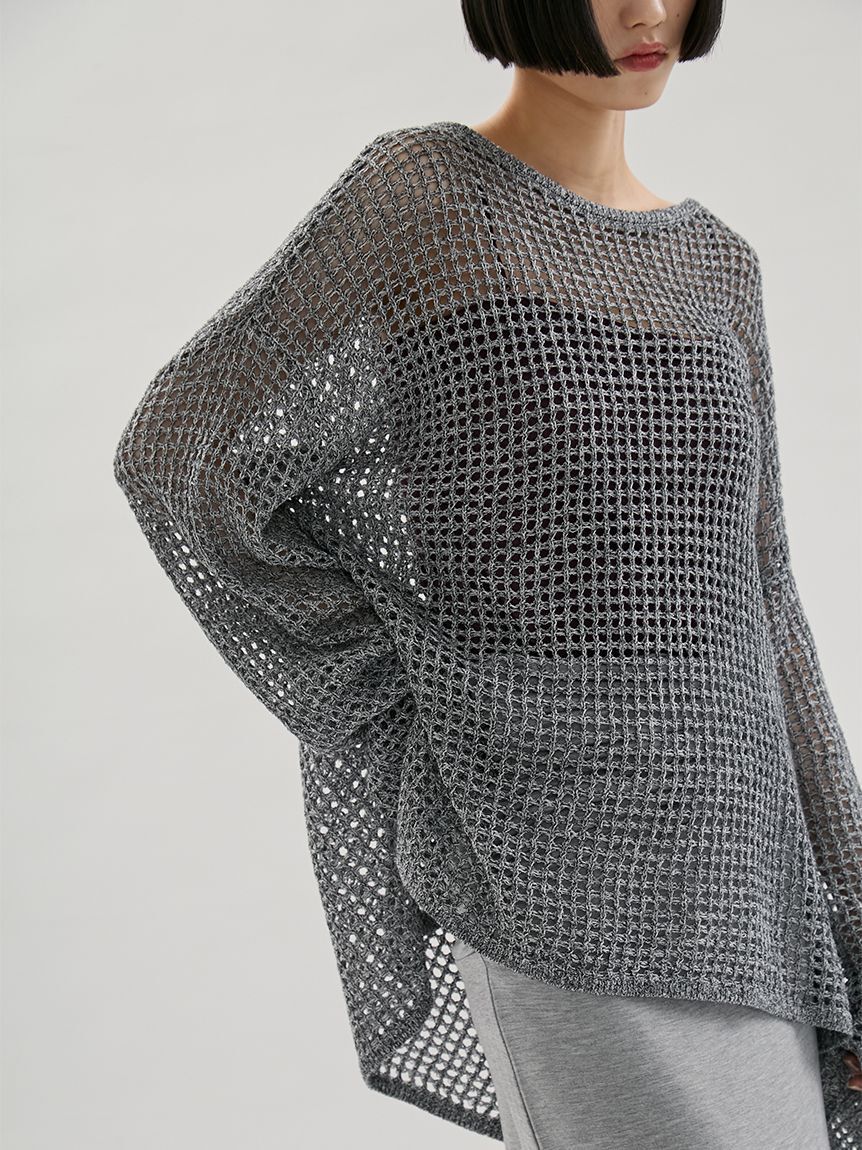 emmi atelier「メッシュニットプルオーバー」|ニット・セーター|GRY