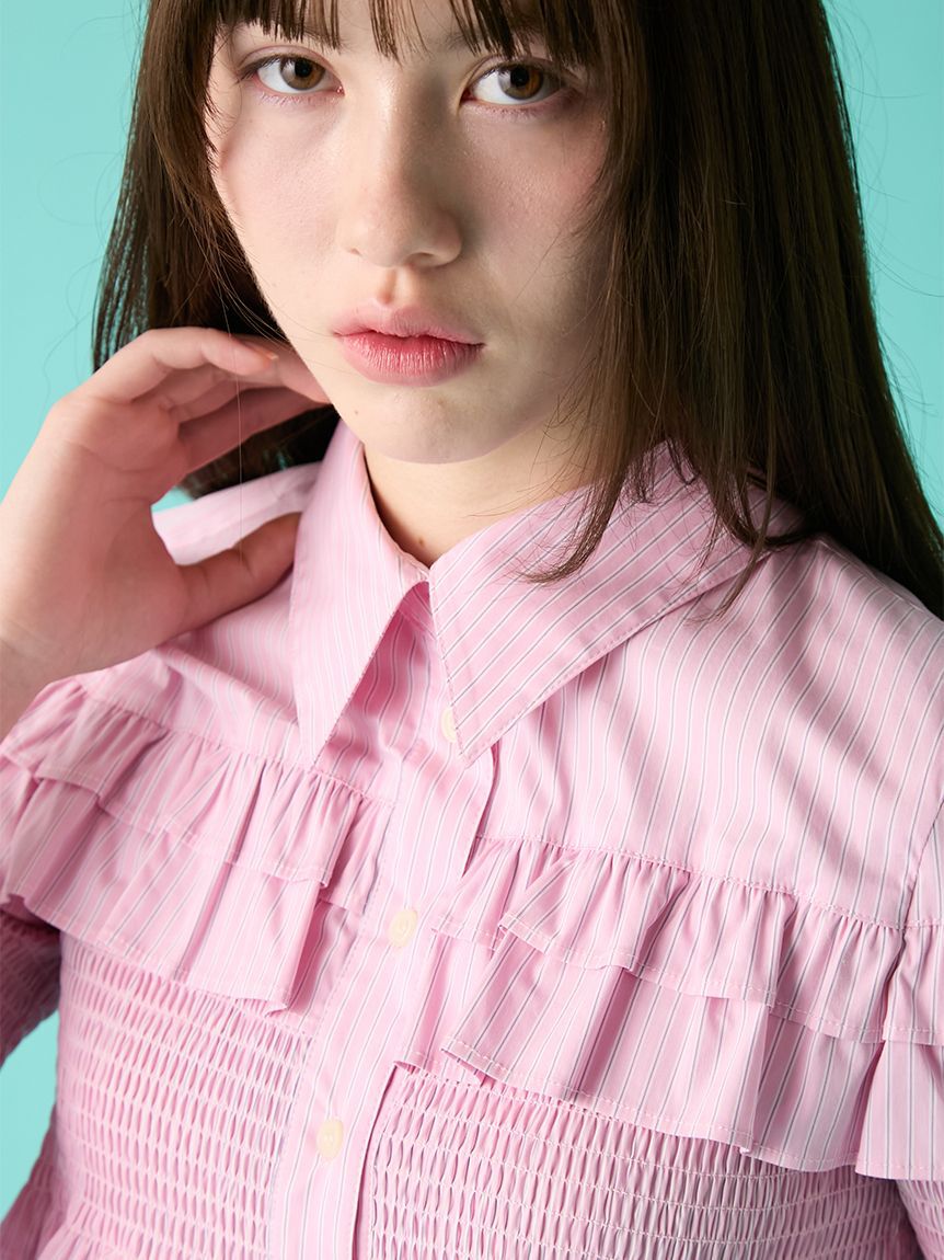 FURFUR「シャーリングフリルシャツ」|シャツ・ブラウス|