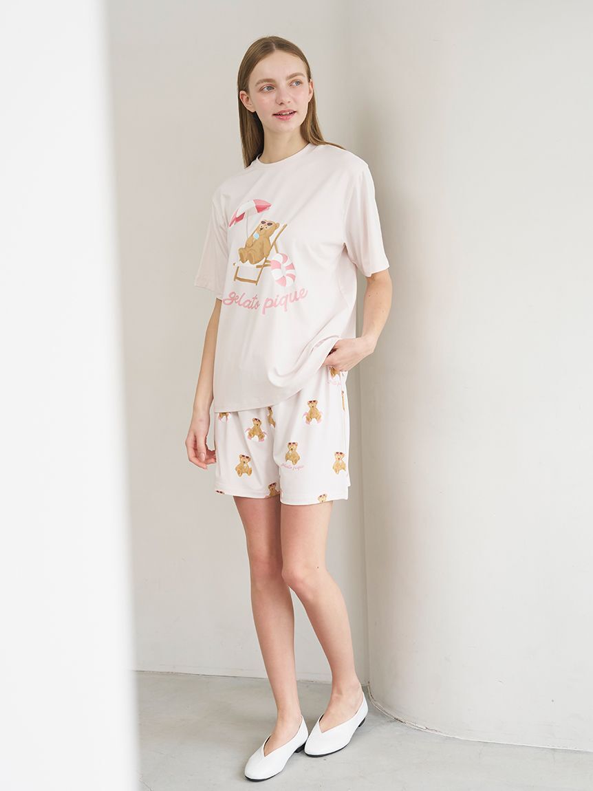 gelato pique「【ONLINE限定】【接触冷感】サマーベア柄ワンポイントTシャツ&ショートパンツセット」|ルームウェア|