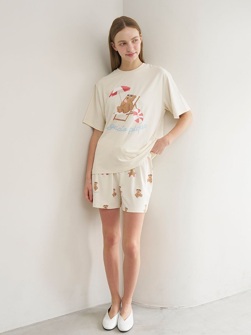 gelato pique「【ONLINE限定】【接触冷感】サマーベア柄ワンポイントTシャツ&ショートパンツセット」|ルームウェア|