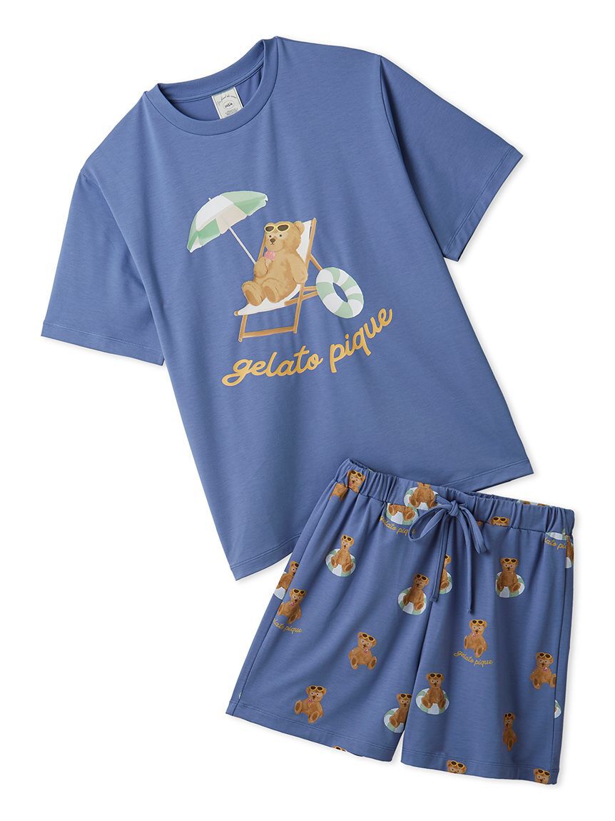 gelato pique「【ONLINE限定】【接触冷感】サマーベア柄ワンポイントTシャツ&ショートパンツセット」|ルームウェア|NVY
