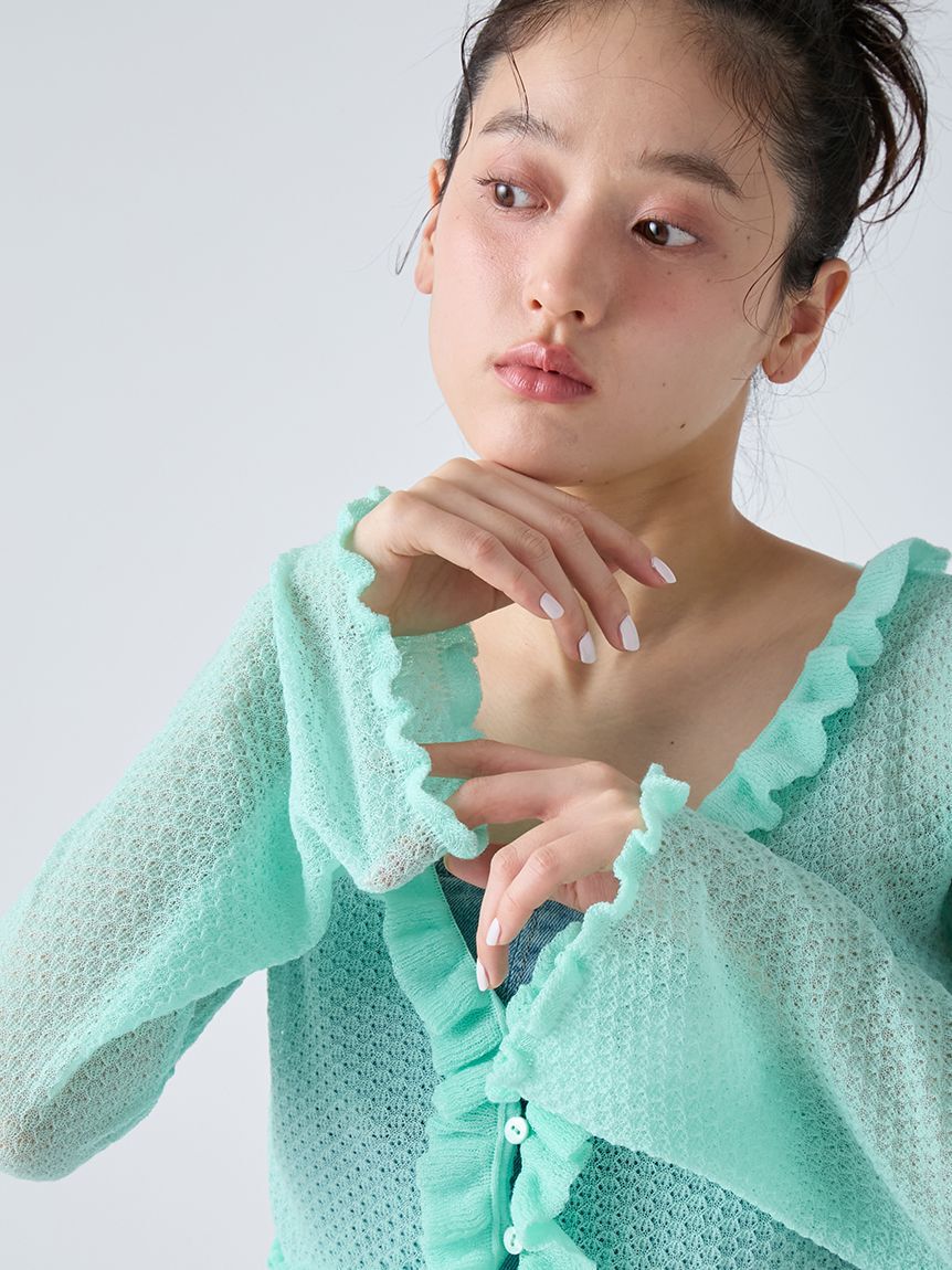 LILY BROWN「フリルニットカーディガン」|カーディガン|