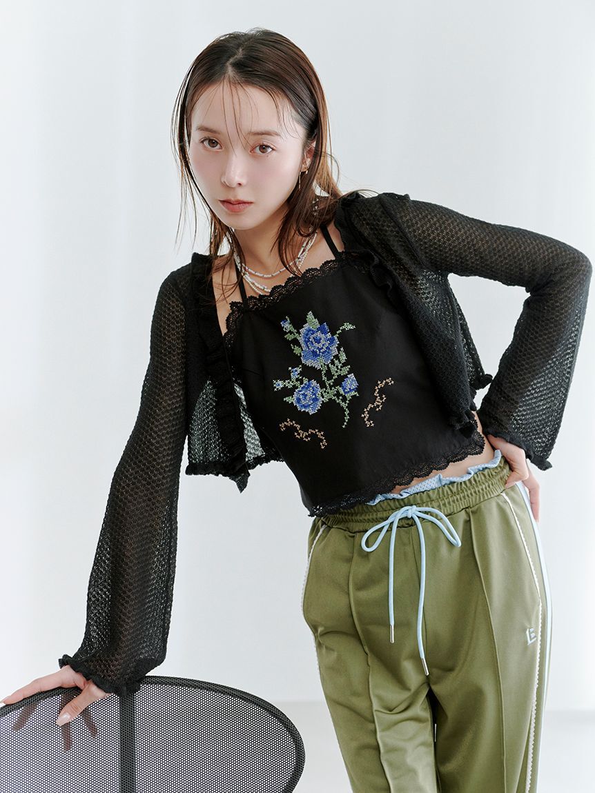 LILY BROWN「フリルニットカーディガン」|カーディガン|BLK