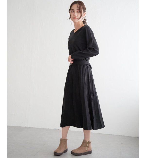 IKKA LOUNGE「フィット＆フレアニットプリーツワンピース」|その他|