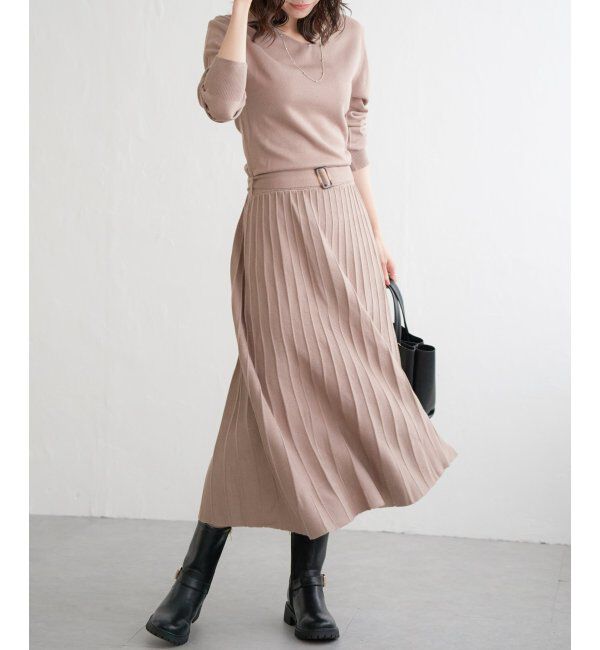 IKKA LOUNGE「フィット＆フレアニットプリーツワンピース」|その他|