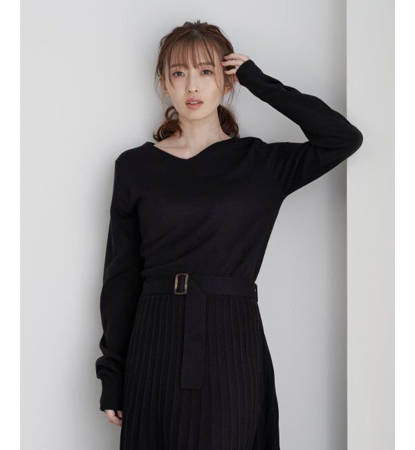 IKKA LOUNGE「フィット＆フレアニットプリーツワンピース」|その他|