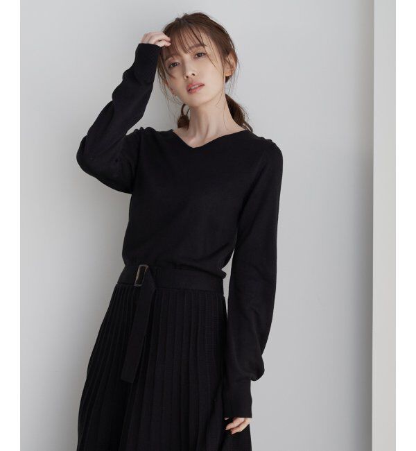 IKKA LOUNGE「フィット＆フレアニットプリーツワンピース」|その他|