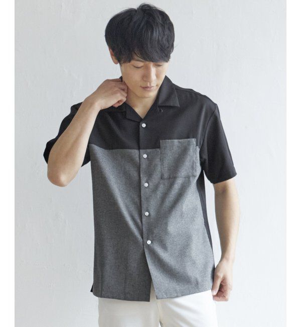 ikka「バイカラーオープンカラーシャツ」|シャツ・ブラウス|グレイ