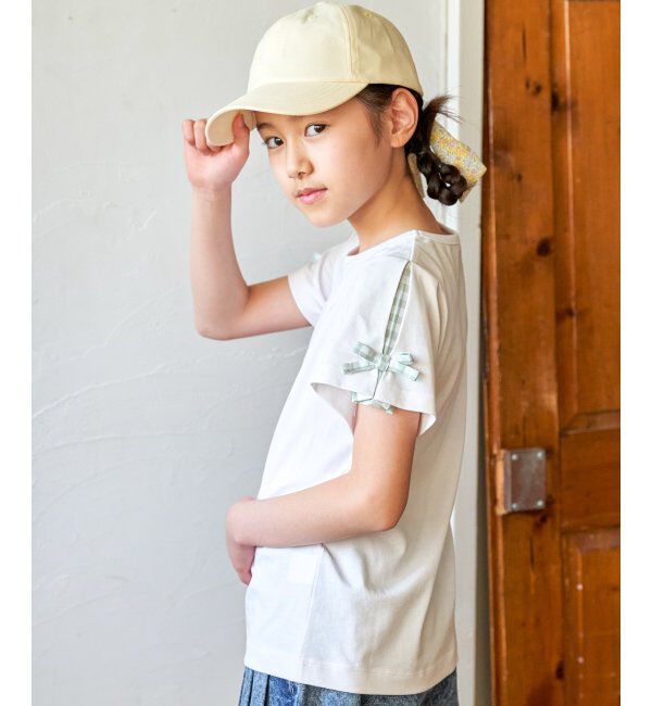 ikka kids「冷感肩ギンガム切り替えロゴT（120~160cm）」|Tシャツ・カットソー|