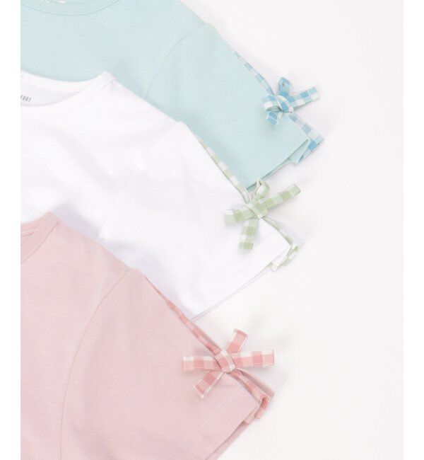 ikka kids「冷感肩ギンガム切り替えロゴT（120~160cm）」|Tシャツ・カットソー|