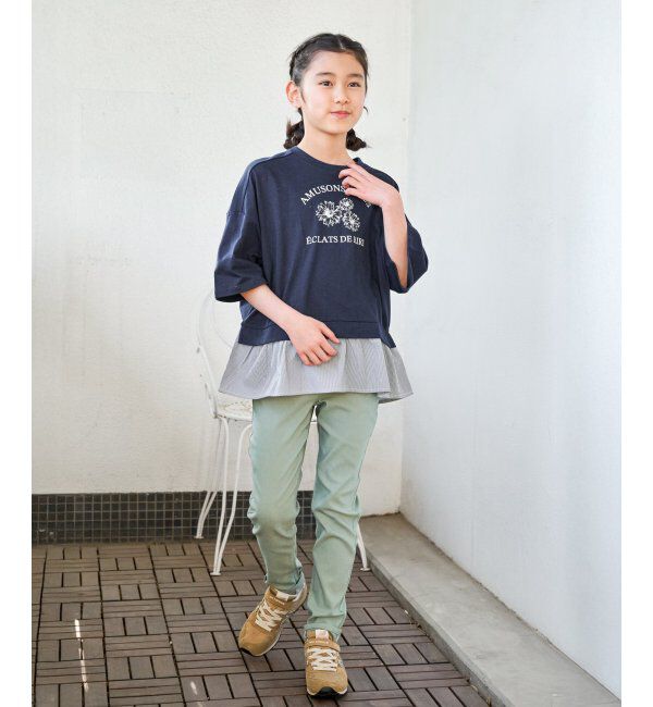ikka kids「裾布帛フリル7分袖Tトレ（120~160cm）」|Tシャツ・カットソー|