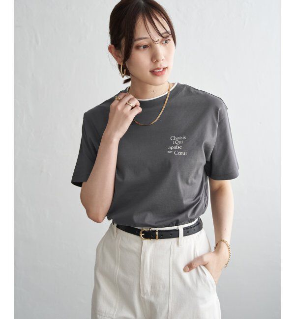 ikka「【接触冷感】裾レイヤードプリントTシャツ」|その他|チャコール