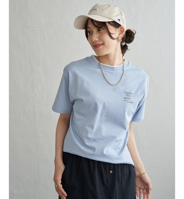 ikka「【接触冷感】裾レイヤードプリントTシャツ」|その他|サックスブルー