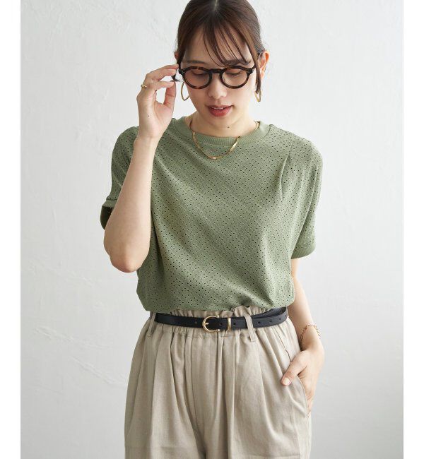 ikka「【お得だ値】冷感アイレットレースプルオーバー」|その他|グリーン