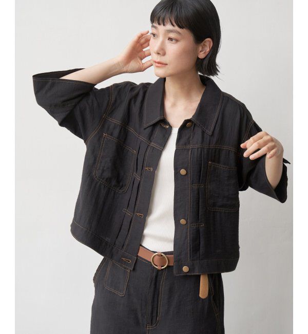 Lbc with Life「リネン／デニム ワークシャツジャケット」|ブルゾン・スタジャン|ブラック
