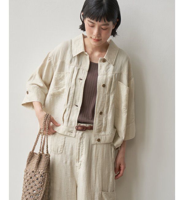 Lbc with Life「リネン／デニム ワークシャツジャケット」|ブルゾン・スタジャン|ベージュ