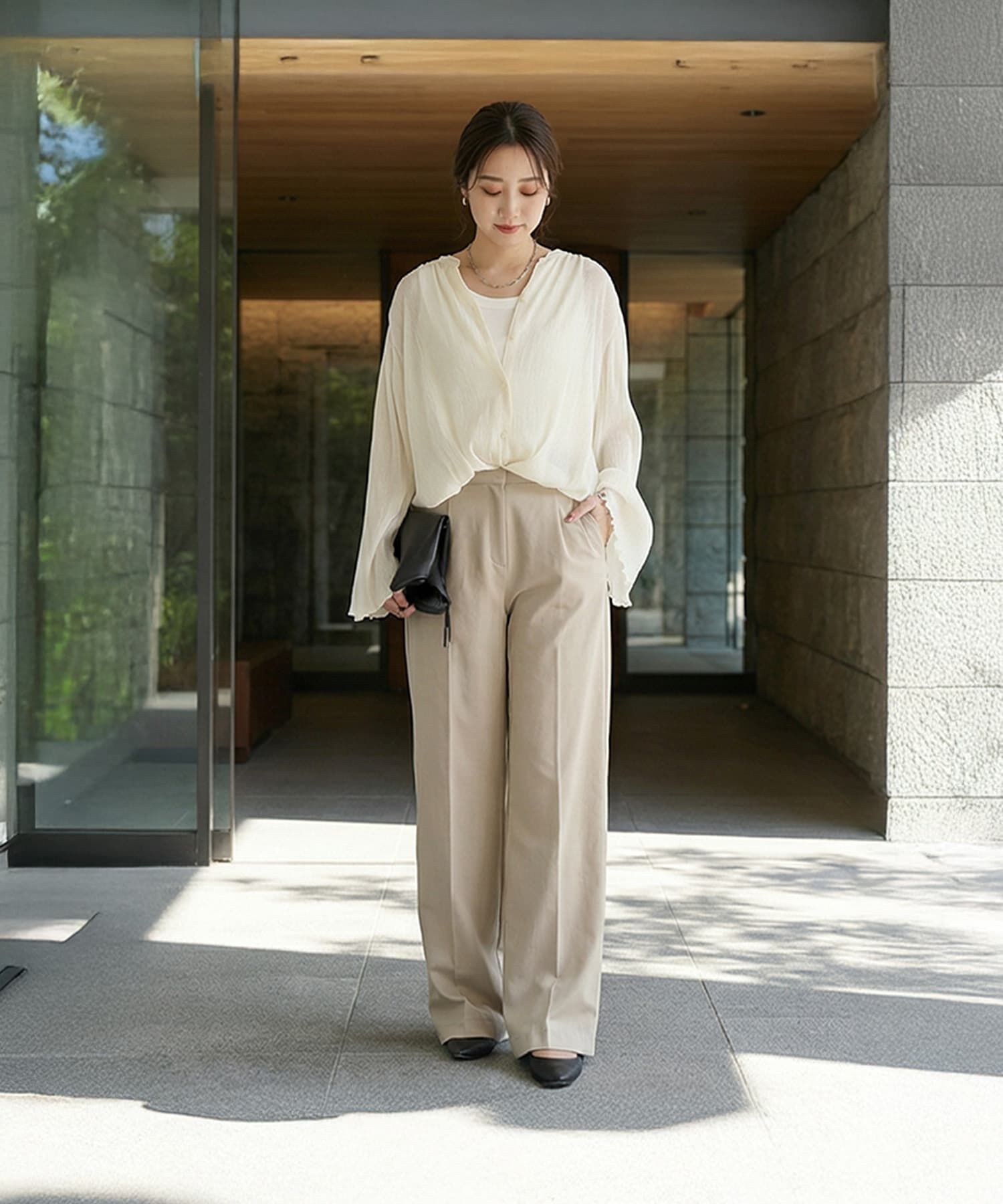 STYLE DELI「チノパン見え柔らかセミワイドパンツ」|チノ|