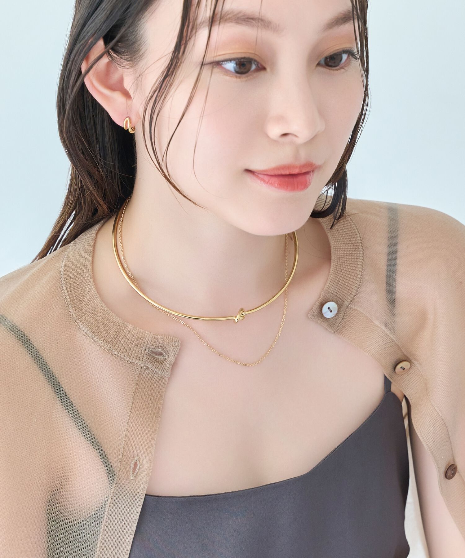 Phoebe「ノットラインレイヤードチョーカー　ゴールド/ネックレス/ネックカフ/36cm」|ネックレス|