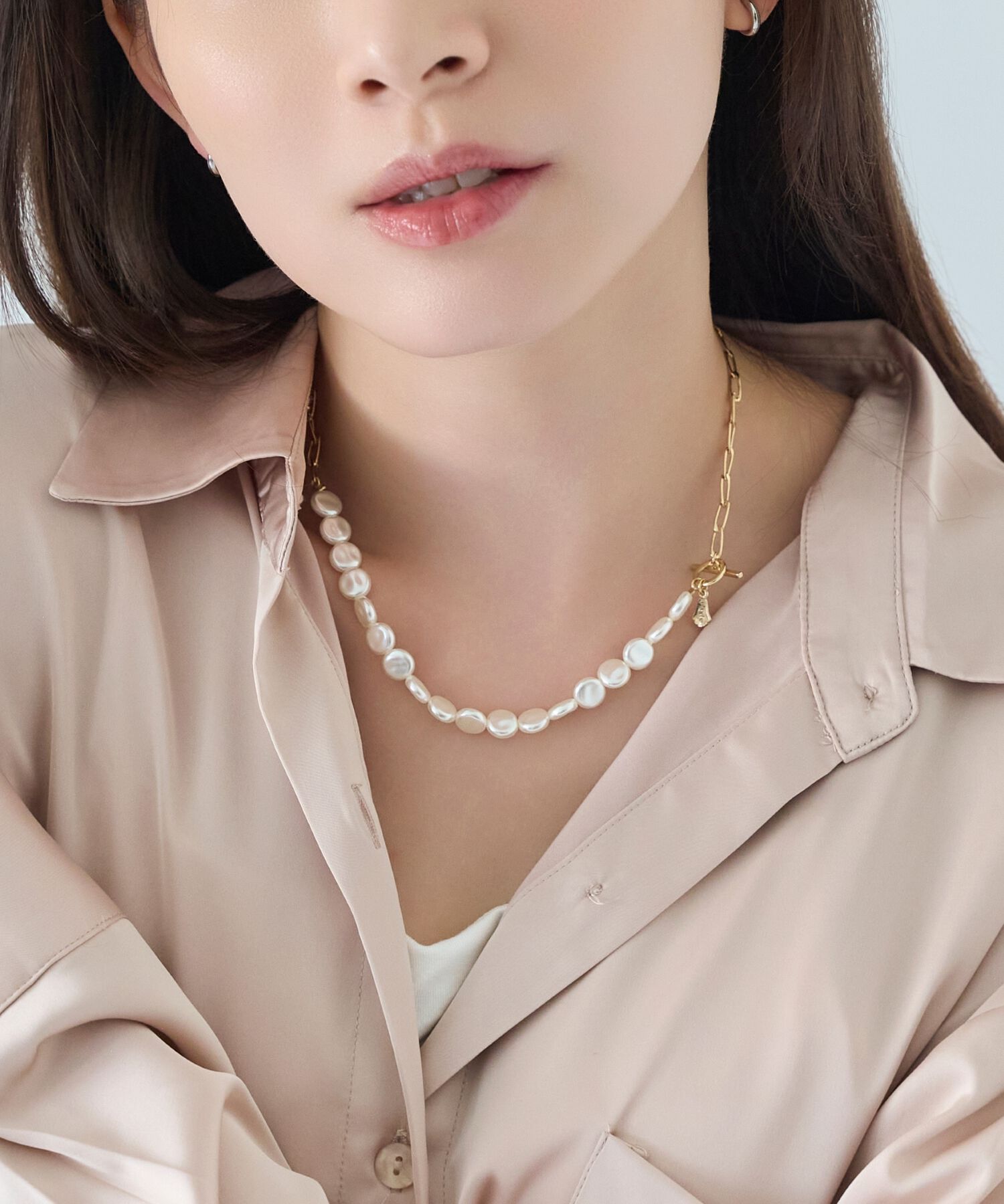 Phoebe「メタリックパールチョーカーネックレス/41cm」|ネックレス|