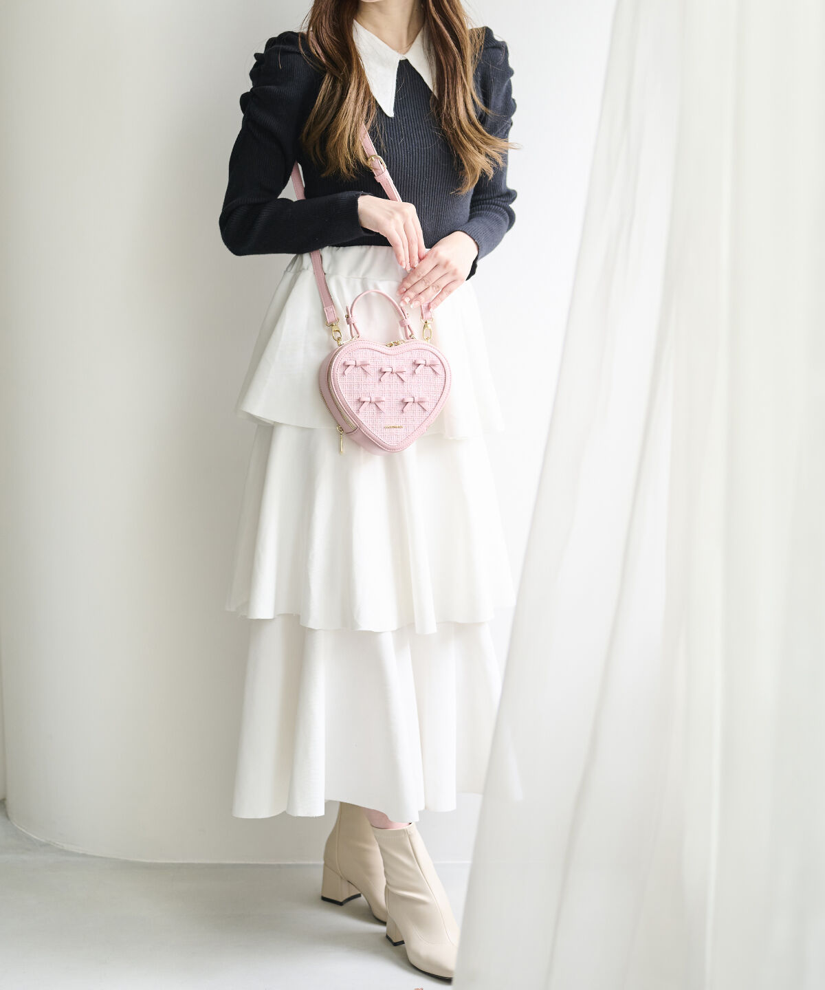 Samantha Vega「ツイードリボンハート型ショルダーバッグ」|ショルダー・メッセンジャー|