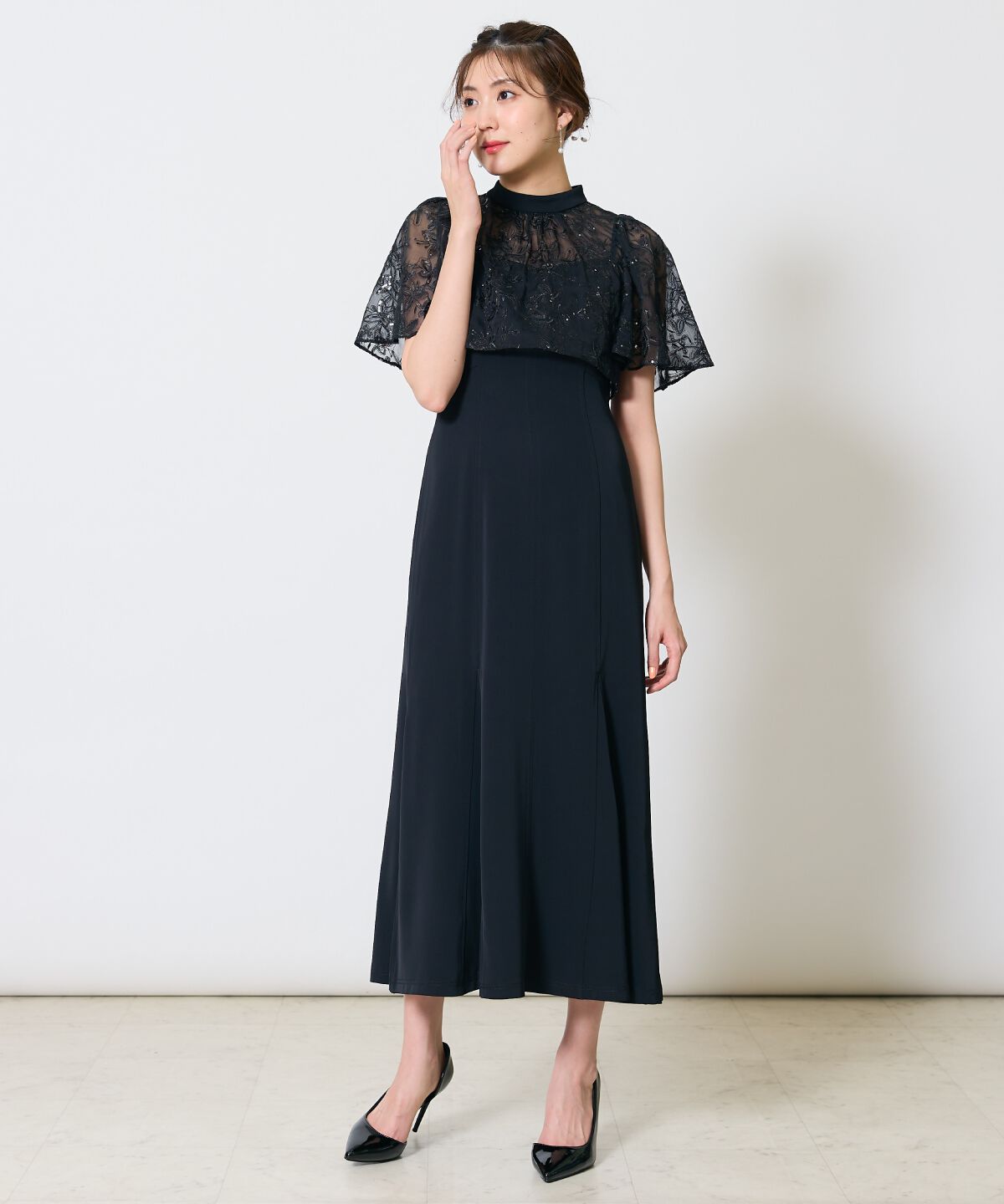 アンドクチュール「スパンコールケープマーメイドドレス」|ドレス|